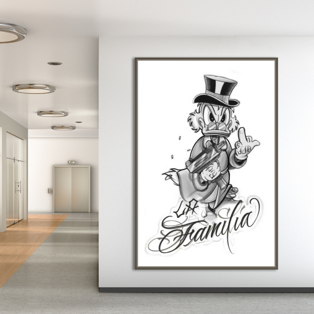 ChandelierDecor - Uncle Scrooge McDuck Black & White Familia Canvas Wall Art
