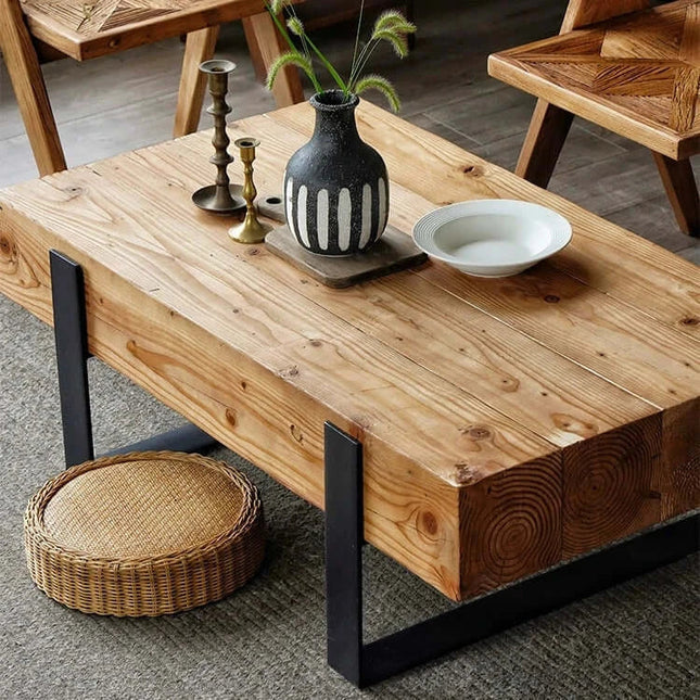 ChandelierDecor - Wabi‑sabi Minimalist Pine Coffee Table