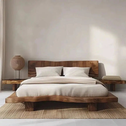 ChandelierDecor-Wabi‑sabi Raw Minimalist Camphor Wood Bed Frame