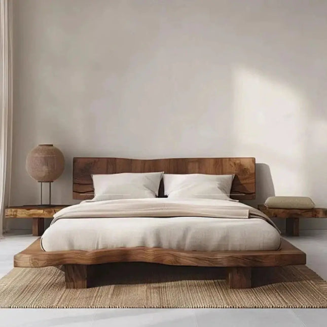 ChandelierDecor-Wabi‑sabi Raw Minimalist Camphor Wood Bed Frame