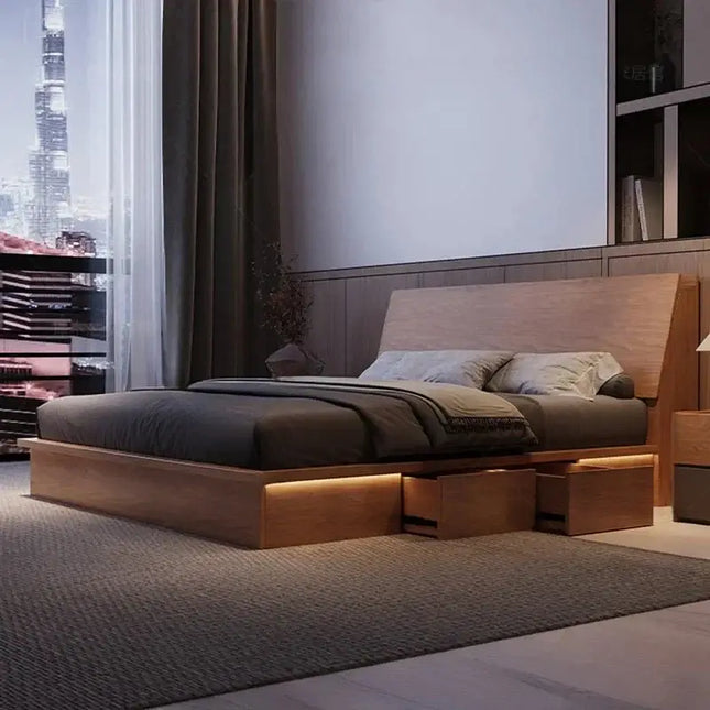 ChandelierDecor-Walnut Wood Bed Frame