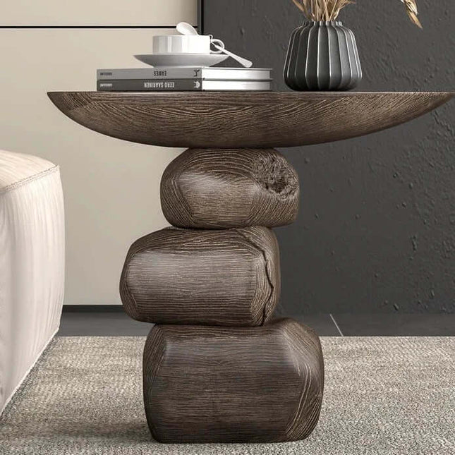 ChandelierDecor - Wood & Stone Side Table – Natural Rock Art Accent