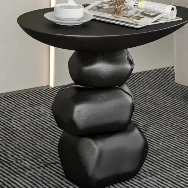ChandelierDecor - Wood & Stone Side Table – Natural Rock Art Accent