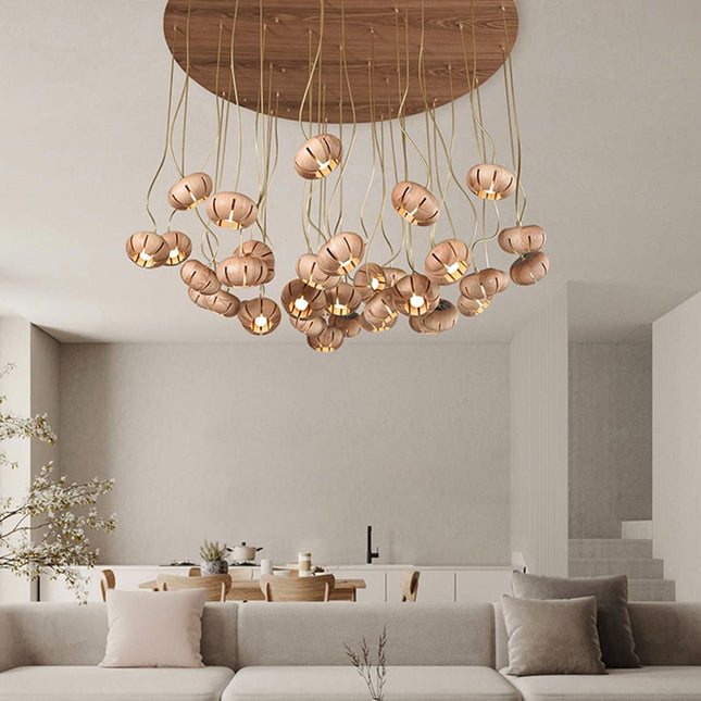 ChandelierDecor - Wooden LED Chandelier: Illuminate with Natural Charm