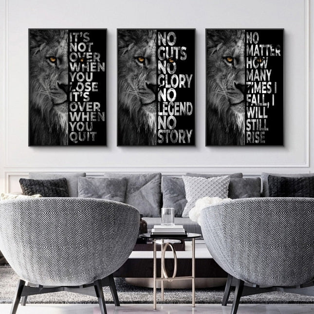 ChandelierDecor - Words Never Quit Artwork Lions Canvas Wall Art
