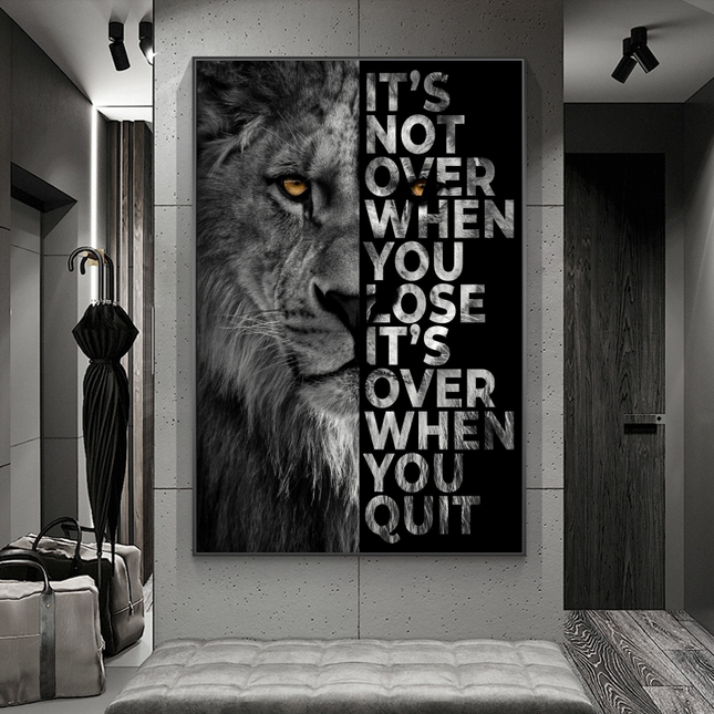 ChandelierDecor - Words Never Quit Artwork Lions Canvas Wall Art