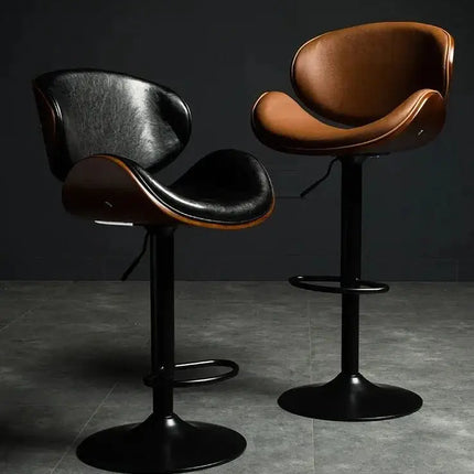 Banqueta Leather Bar Stool width Oak Wood Base-Bar Stools