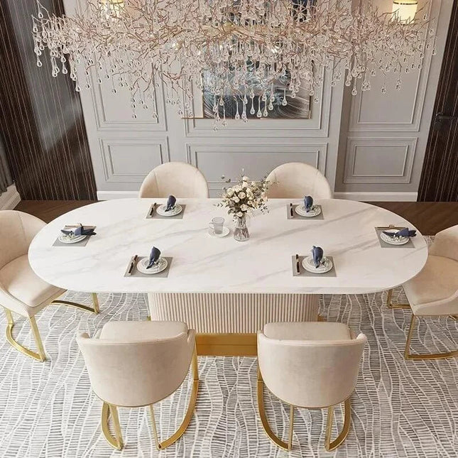 French Cream Wind Rock Slab Dining Table Set – Elegant & Durable Luxury-Dining Tables