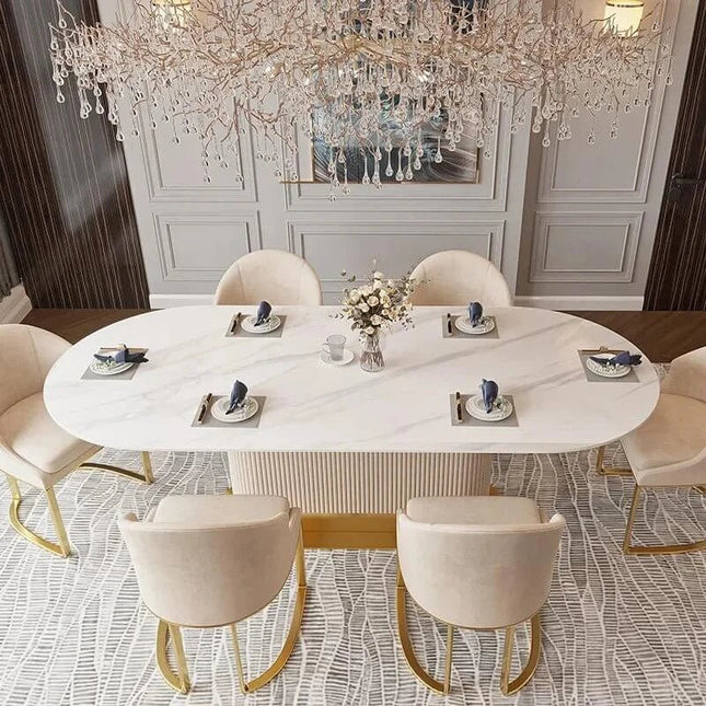 French Cream Wind Rock Slab Dining Table Set – Elegant & Durable Luxury-Dining Tables