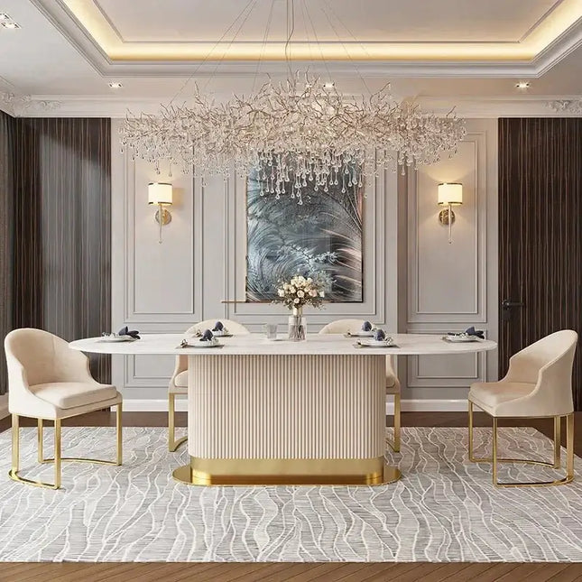 French Cream Wind Rock Slab Dining Table Set – Elegant & Durable Luxury-Dining Tables