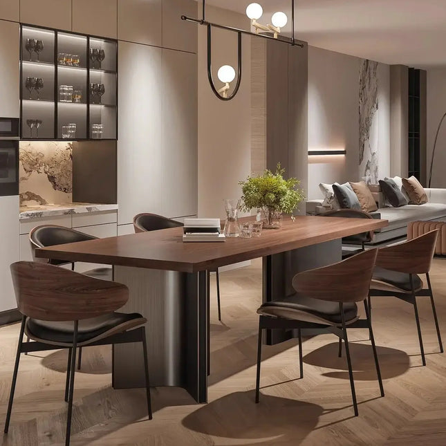 Retro Solid Wood Antique Walnut Dining Table Set – Timeless Craftsmanship-Dining Tables