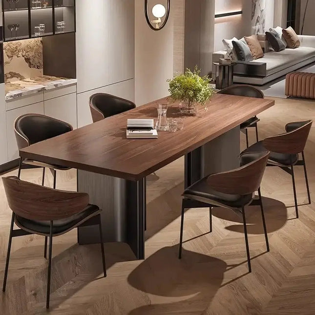 Retro Solid Wood Antique Walnut Dining Table Set – Timeless Craftsmanship-Dining Tables