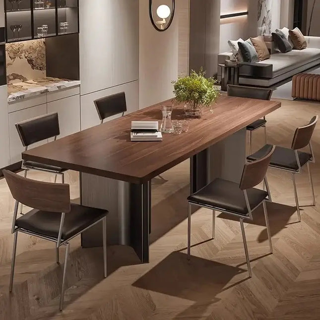 Retro Solid Wood Antique Walnut Dining Table Set – Timeless Craftsmanship-Dining Tables