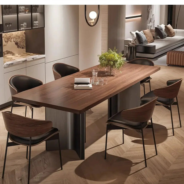 Retro Solid Wood Antique Walnut Dining Table Set – Timeless Craftsmanship-Dining Tables