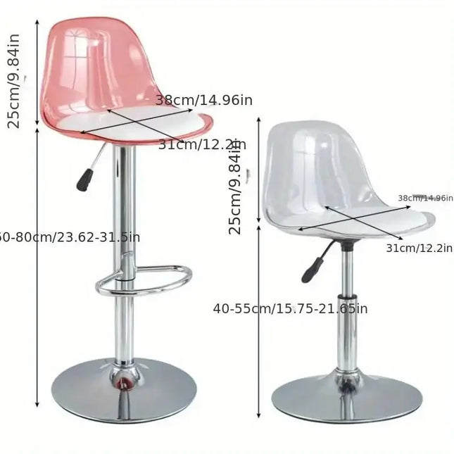 Transparent Acrylic Bar Chair – Adjustable Height &amp; 360° Swivel Elegance-Bar Stools