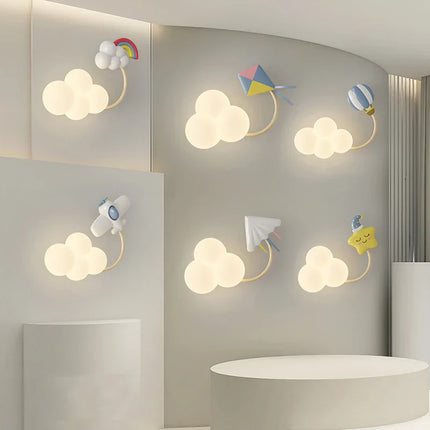 ChandelierDecor - Aeroplane in Clouds Wall Light for Kids Room
