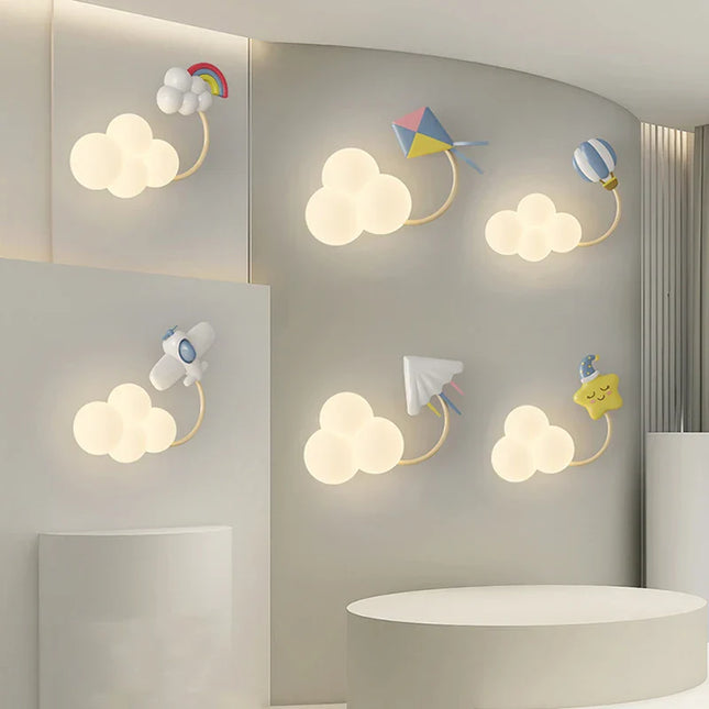 ChandelierDecor - Aeroplane in Clouds Wall Light for Kids Room