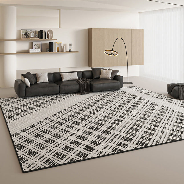 ChandelierDecor - Black & White Mesh Diagonal Net Rug: Modern Sophistication