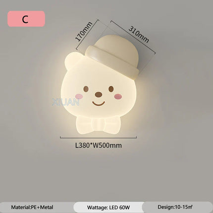 ChandelierDecor - Bear Sleeping in Moon Cap Ceiling Light for Kids Room