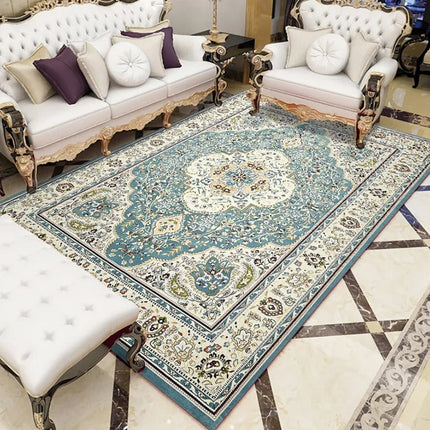 Traditional Persian Off White & Sea Green Luxury Rug-ChandelierDecor.com