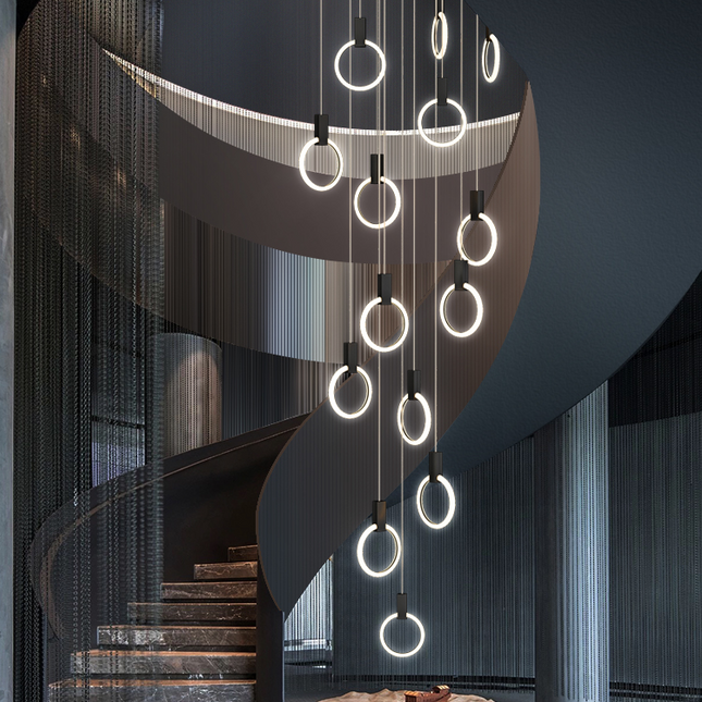 ChandelierDecor - Aluminium Black Rings Long pendant lamp
