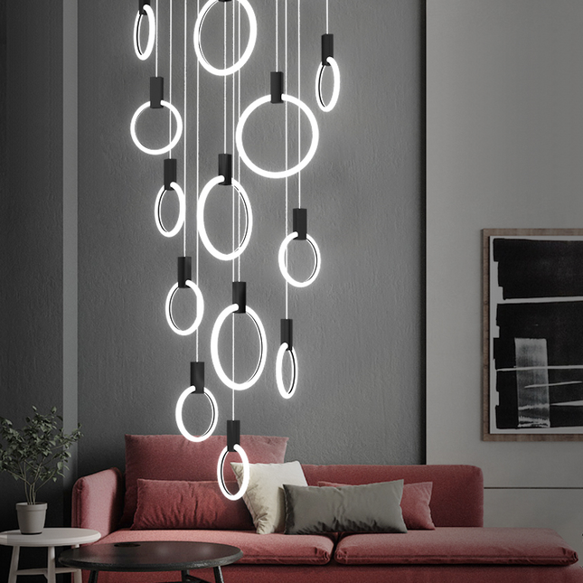 ChandelierDecor - Aluminium Black Rings Long pendant lamp