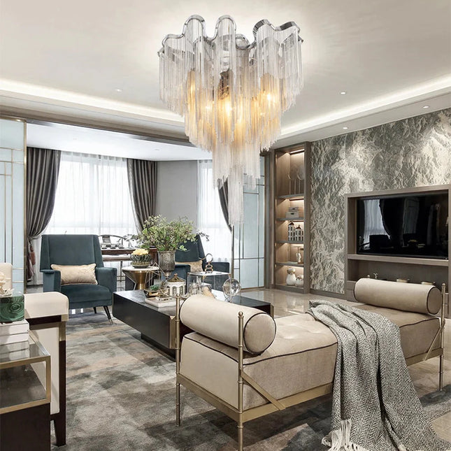 ChandelierDecor - Aluminium Fringed Chandelier: Elegant and Timeless Design