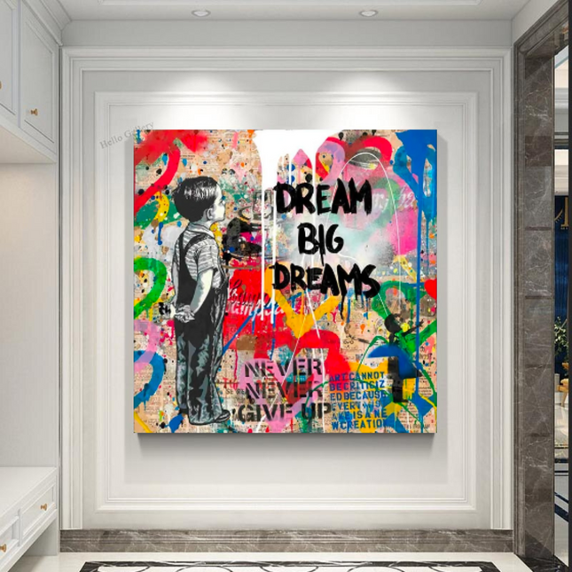 ChandelierDecor - Banksy Artwork Dream Big Dreams Canvas Wall Art
