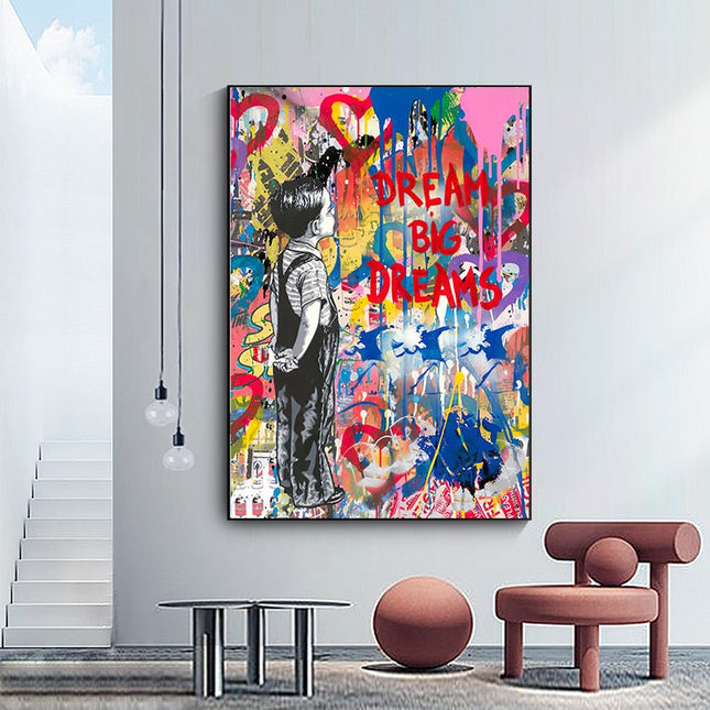 ChandelierDecor - Banksy Artwork DREAM BIG DREAMS Canvas Wall Art