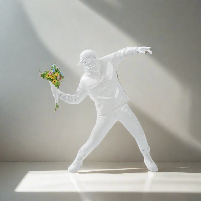 ChandelierDecor - Banksy Flower Bomber Boy Statue Sculpture