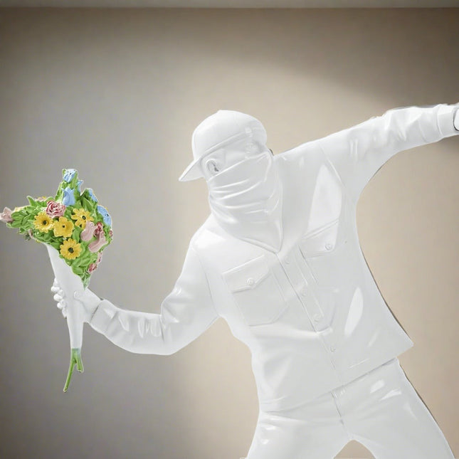 ChandelierDecor - Banksy Flower Bomber Boy Statue Sculpture