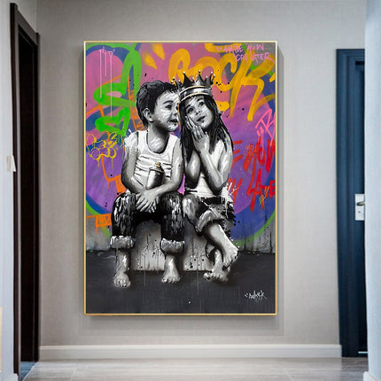 ChandelierDecor - Banksy Graffiti Art Love Boy and Girl Canvas Wall Art