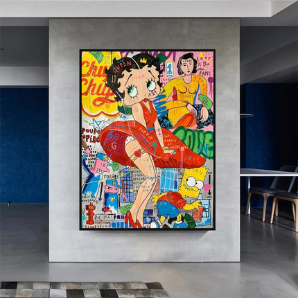 ChandelierDecor - Betty Boop Graffiti Canvas Wall Art: Vibrant & Unique Décor
