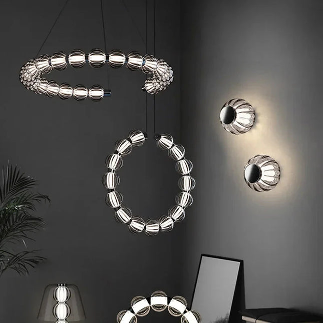 ChandelierDecor - Circular Ring Chrome LED Pearl Chandelier