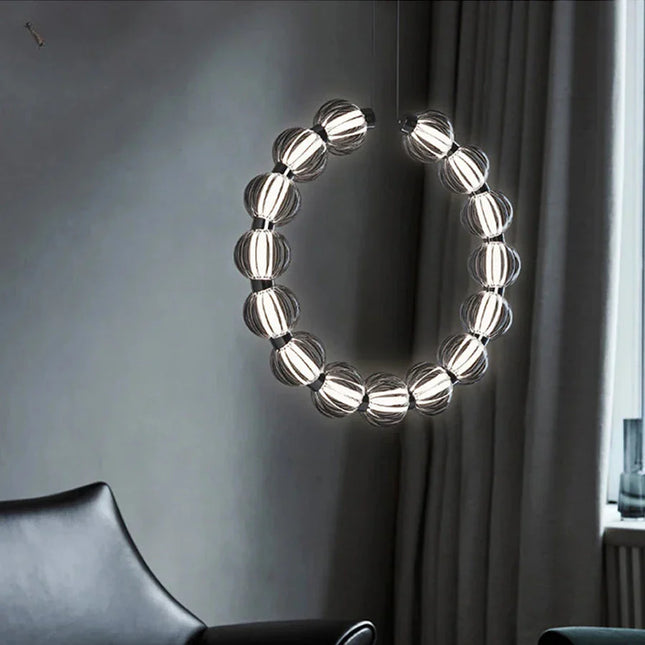 ChandelierDecor - Circular Ring Chrome LED Pearl Chandelier