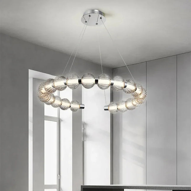 ChandelierDecor - Circular Ring Chrome LED Pearl Chandelier