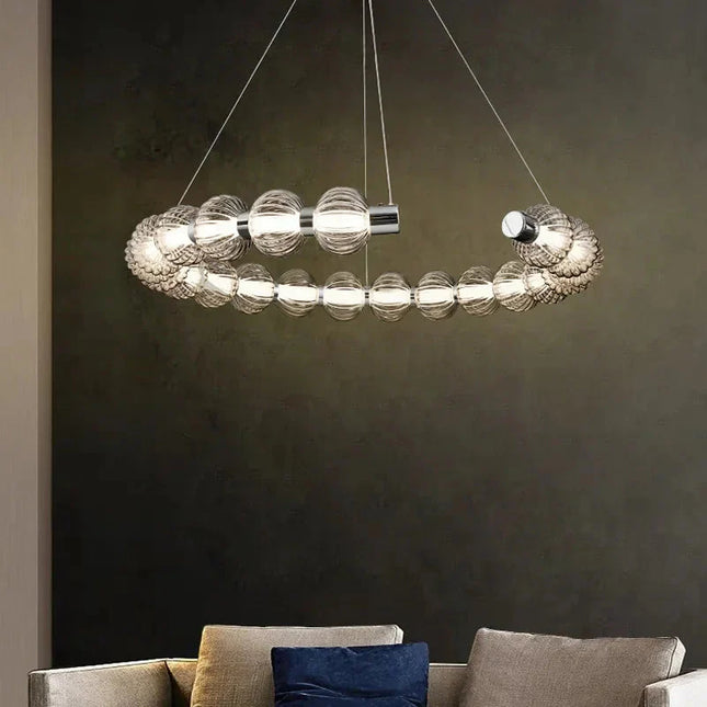 ChandelierDecor - Circular Ring Chrome LED Pearl Chandelier