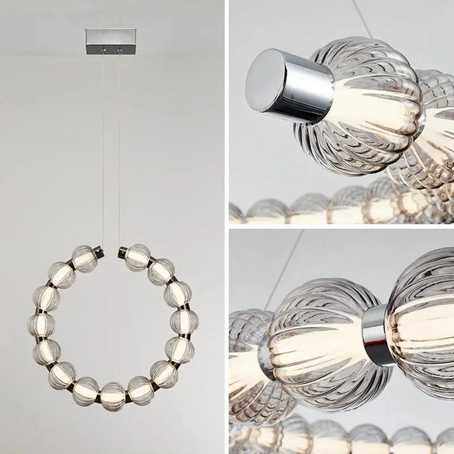 ChandelierDecor - Circular Ring Chrome LED Pearl Chandelier