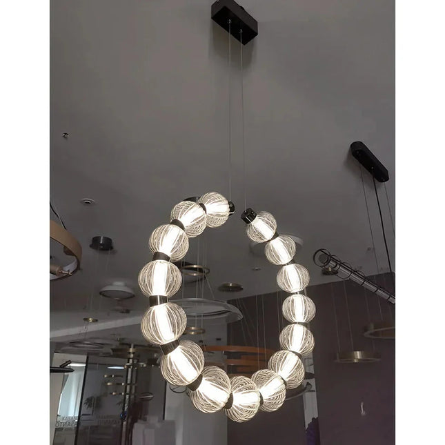 ChandelierDecor - Circular Ring Chrome LED Pearl Chandelier
