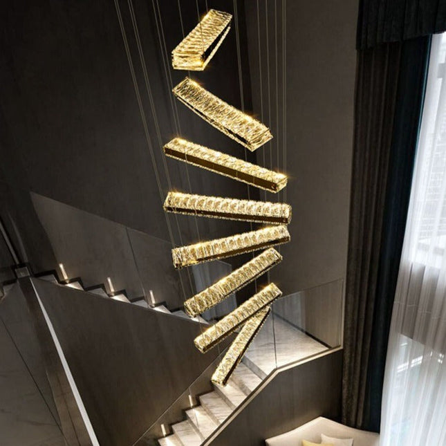 ChandelierDecor - Crystal Rotating Bars Stairs LED Chandelier