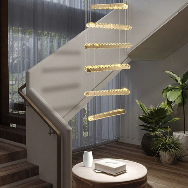 ChandelierDecor - Crystal Rotating Bars Stairs LED Chandelier