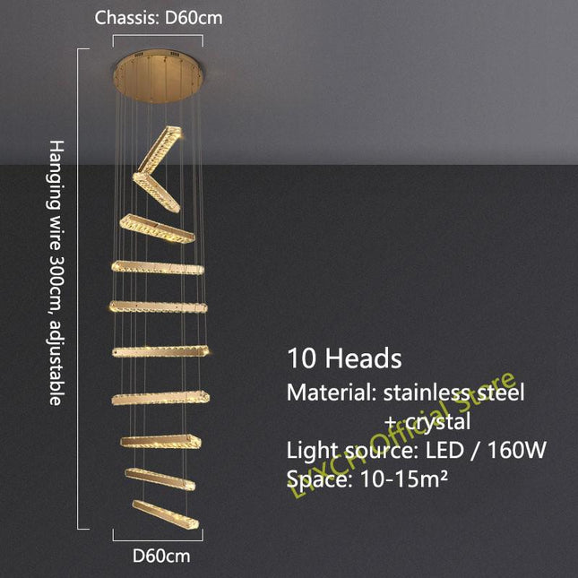 ChandelierDecor - Crystal Rotating Bars Stairs LED Chandelier