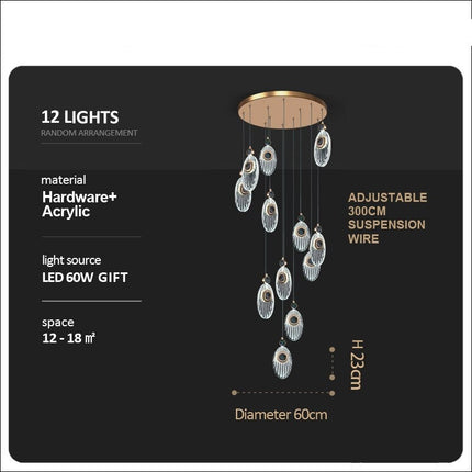ChandelierDecor - Crystal Shell Staircase Chandelier - Exquisite Lighting