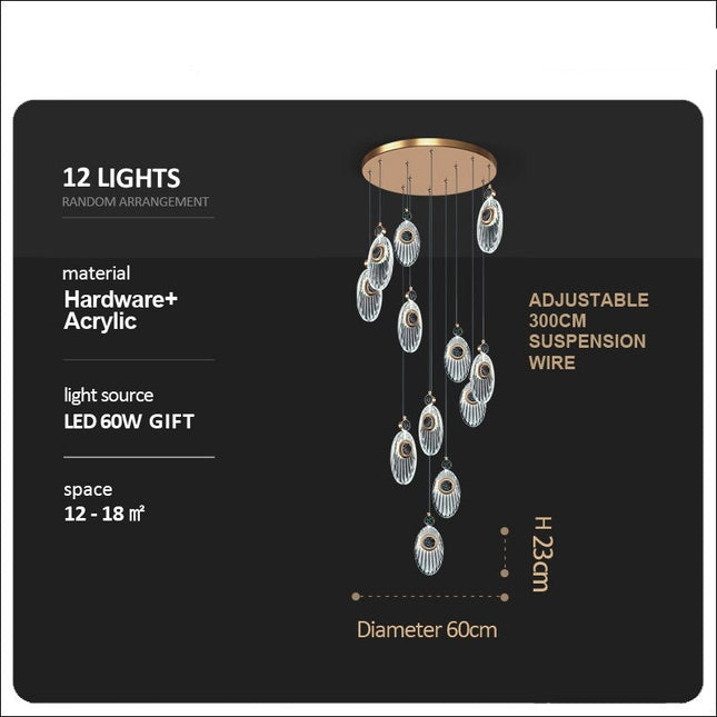 ChandelierDecor - Crystal Shell Staircase Chandelier - Exquisite Lighting