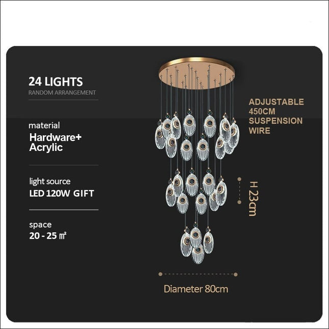 ChandelierDecor - Crystal Shell Staircase Chandelier - Exquisite Lighting