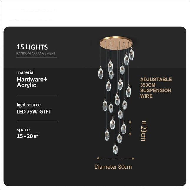 ChandelierDecor - Crystal Shell Staircase Chandelier - Exquisite Lighting