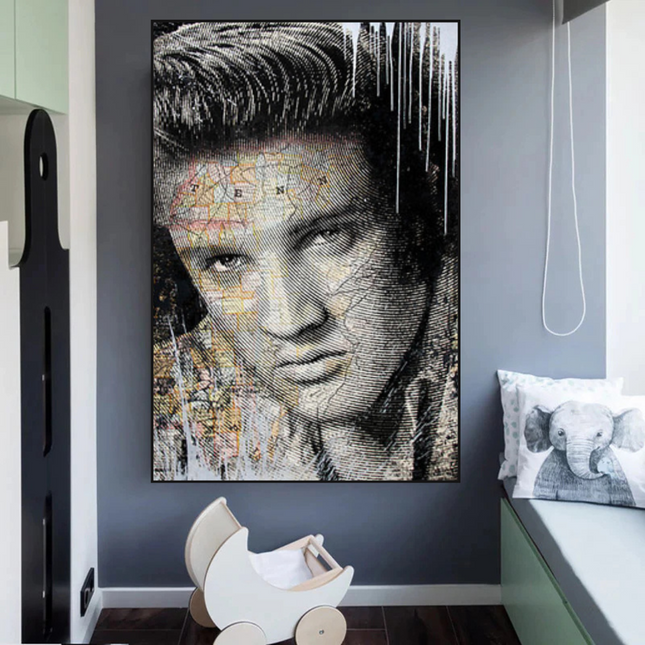 ChandelierDecor - Elvis Presley Singer Portrait Canvas Painting Abstract Magazine Wall Art