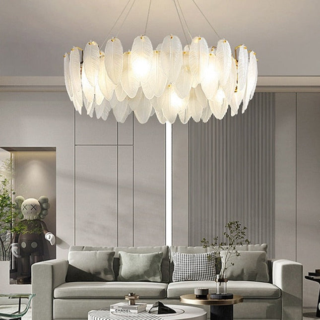ChandelierDecor - Glass Feather Chandelier: Elegant Lighting Fixture