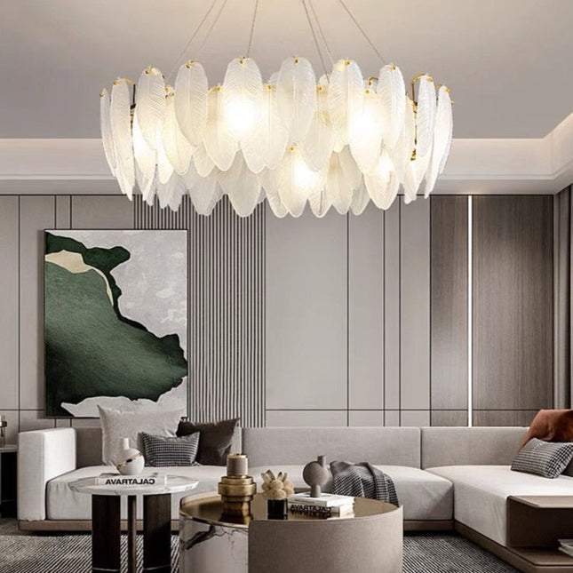 ChandelierDecor - Glass Feather Chandelier: Elegant Lighting Fixture