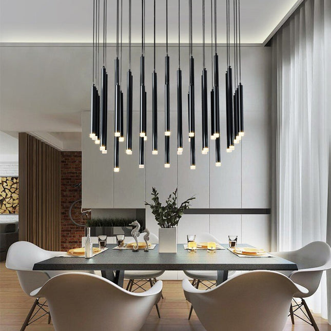 ChandelierDecor - Gold and Black Long Tubes LED Chandelier Light